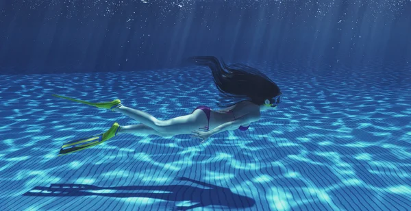 Mädchen schwimmt unter Wasser — Stockfoto