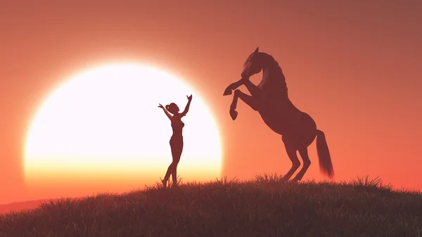 Vrouw en paard — Stockfoto