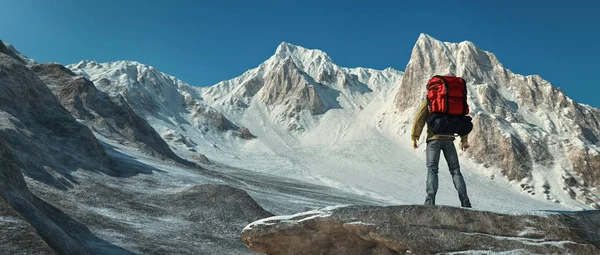 Een man die de berg klimmen — Stockfoto