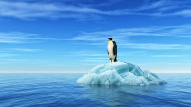 Bir buzdağı bir penguen oturur 