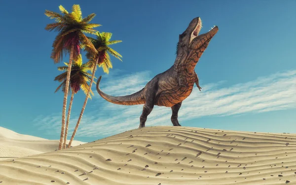 Dinosaur in desert thirsty — Stock Photo, Image