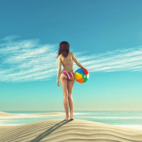 Flicka med en strandboll — Stockfoto