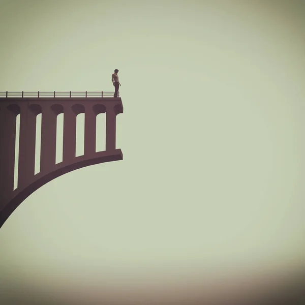 Man in front of a broken bridge — Stock Photo, Image