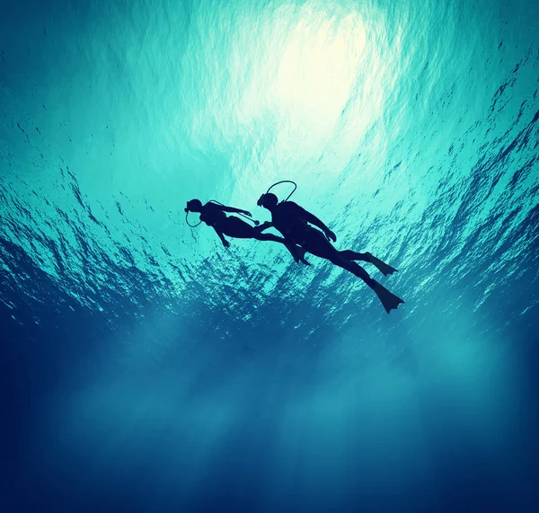Tauchgänge schwimmen unter Wasser — Stockfoto