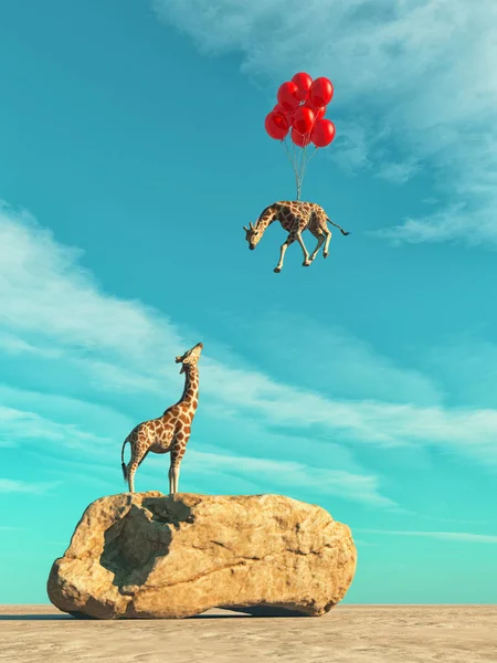 Een giraffe staande op een groot rotsblok — Stockfoto