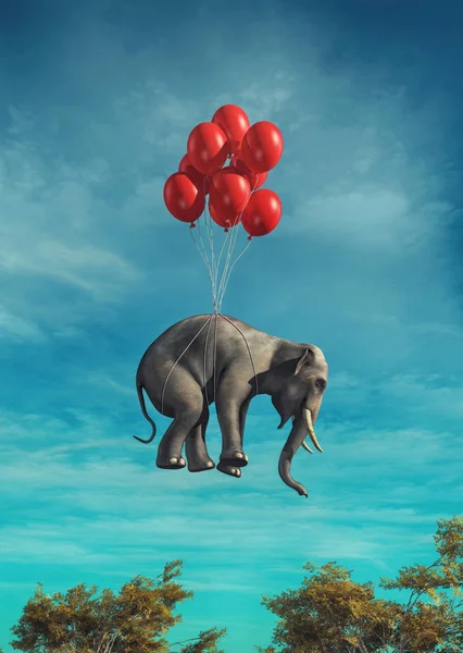 Conceptual image of an elephant flying — Stok Foto