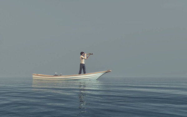 Man watching through a spyglass 