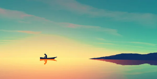 Homme dans un bateau sur le lac — Photo