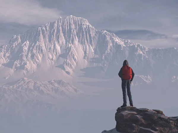 Junger Mann auf den Berg — Stockfoto