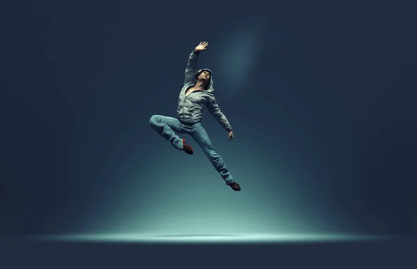 Jumping man strikes pose — Stock Photo, Image