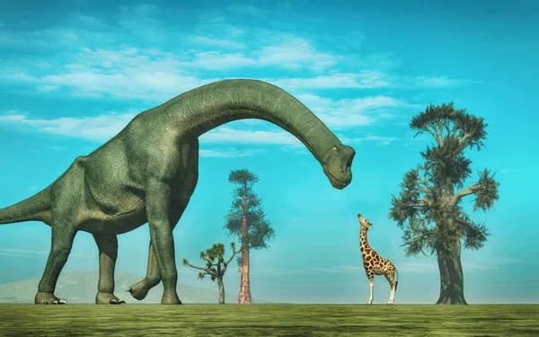 Giraffe vs brachiosaurus — Stock Photo, Image