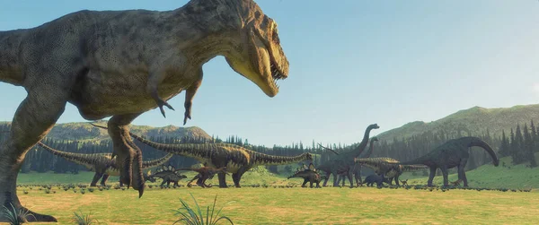 Динозавры Долине Render Illustration — стоковое фото