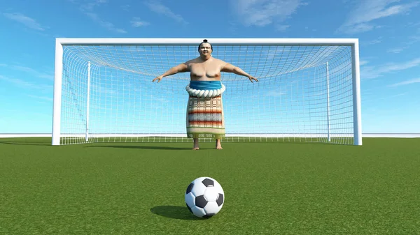 Sumo Sport Człowiek Jako Bramkarz Gra Piłkę Nożną Jest Ilustracja — Zdjęcie stockowe