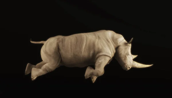 Rhinoの攻撃は 黒の背景に隔離されます これは3Dレンダリング図です — ストック写真