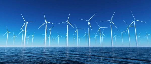 Turbinas Eólicas Océano Esta Una Ilustración Renderizado —  Fotos de Stock