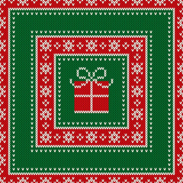 Christmas Holiday Seamless Knitted Pattern with a Present Box. Knitting Wool Sweater Design