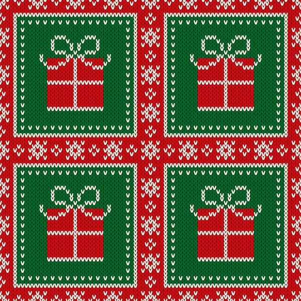 Christmas Holiday Seamless Knitted Pattern with Present Box. Scheme for Knitted Wool Sweater Pattern Design or Cross Stitch Embroidery