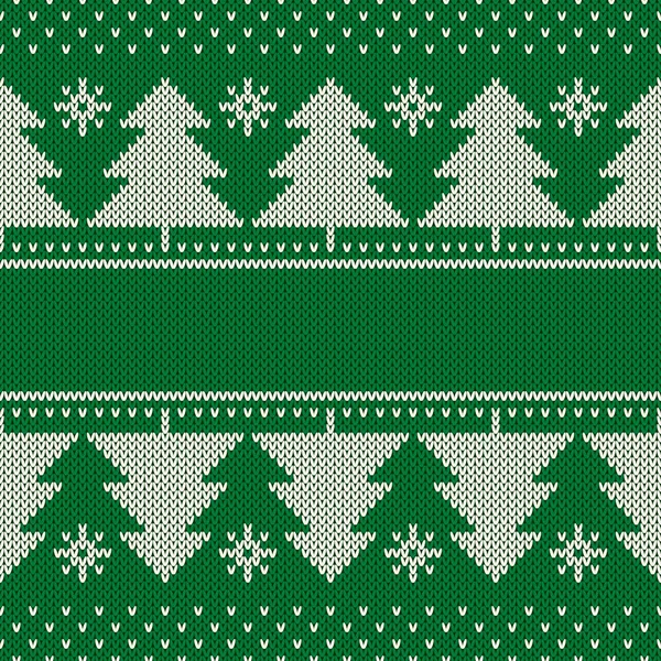 Winter Holiday Knitted Pattern. Christmas Trees Ornament with a Place for Text. Vector Seamless Wool Knit Texture Imitation