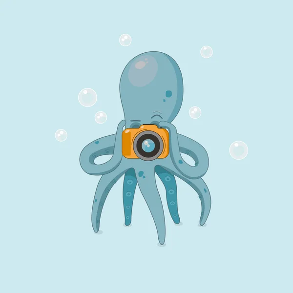 Octopus Tira Fotos Com Uma Câmera Debaixo Água — Vetor de Stock