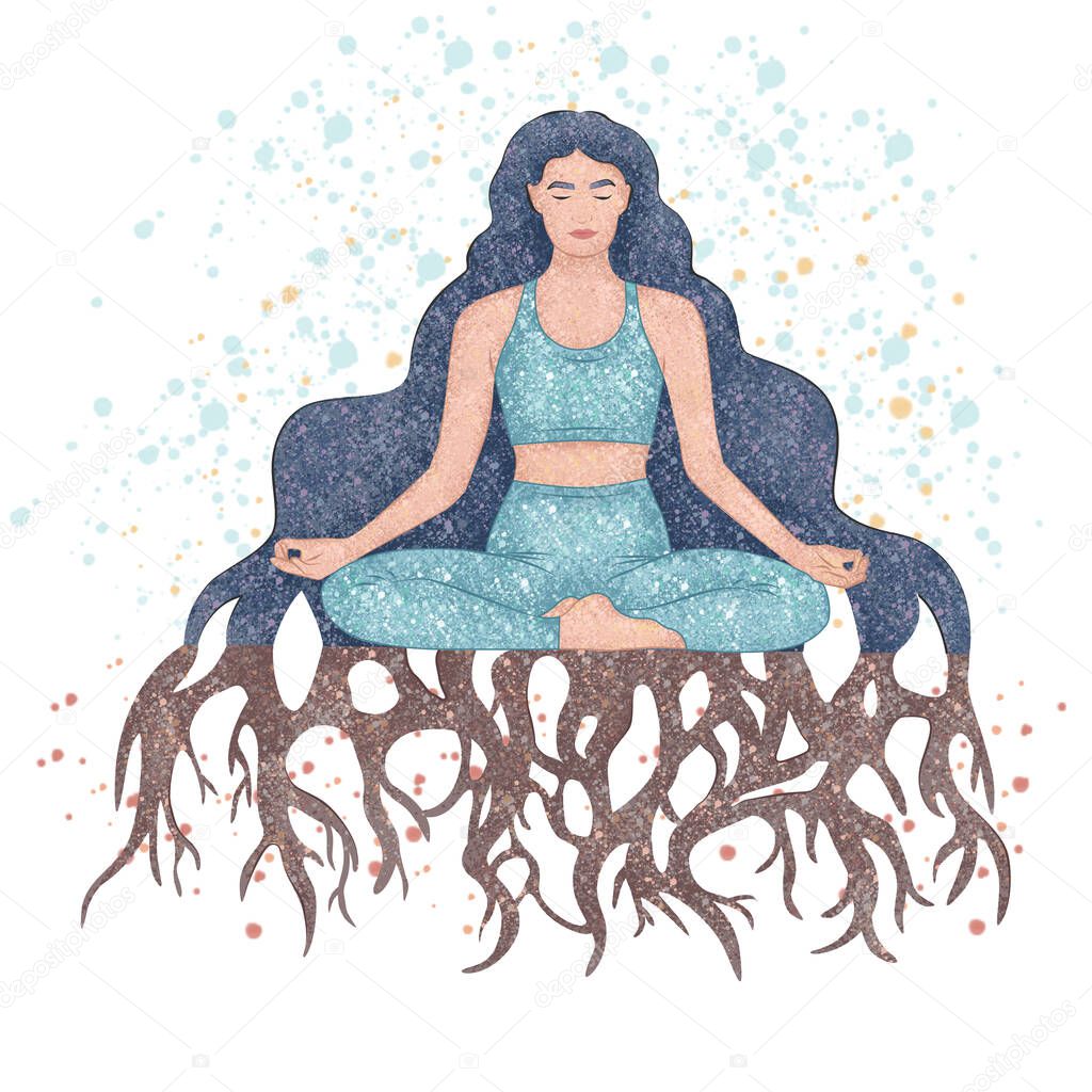 A woman meditates the roots have sprouted