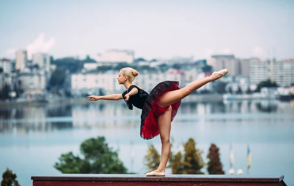 Bailarina posando sobre un fondo del lago — Foto de Stock
