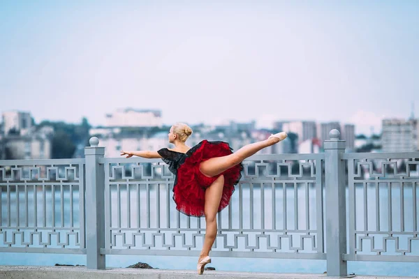 Bailarina posando sobre un fondo del lago — Foto de Stock
