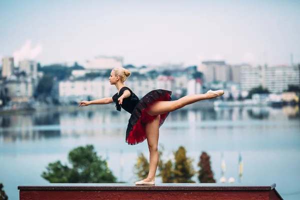 Ballerina poseren op een achtergrond van het meer — Stockfoto