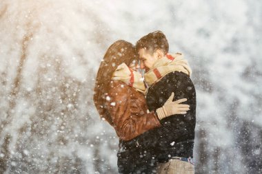 Mutlu çift kar Park