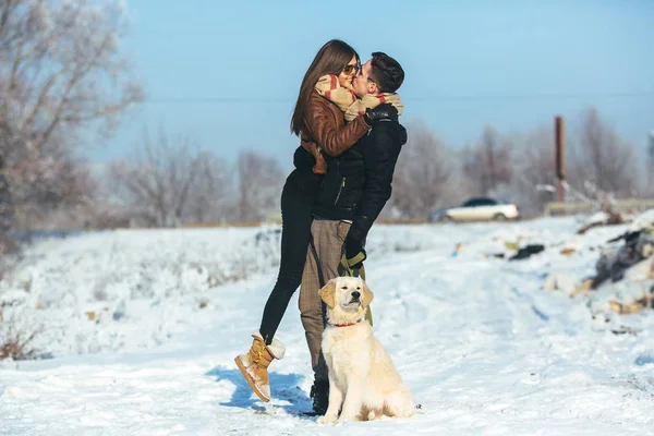 genç bir çift kış Park'ta poz