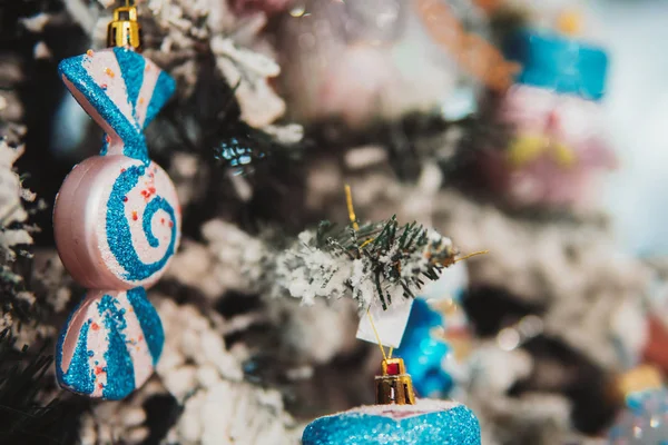 Oyuncak dolu Noel ağacı dalı — Stok fotoğraf