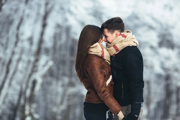 Happy couple in snow park — Stock Photo, Image