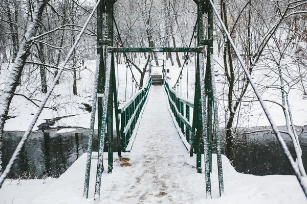 Bron i parken leder över floden — Stockfoto