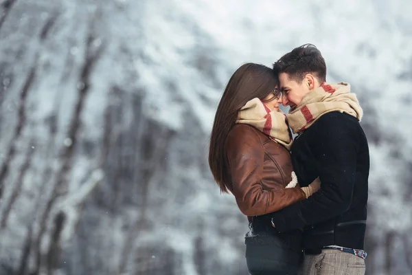 Happy couple in snow park — Stock Photo, Image