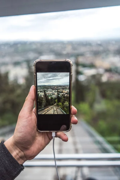 Vista de funicular em um trilho direto, Tbilisi — Fotografia de Stock