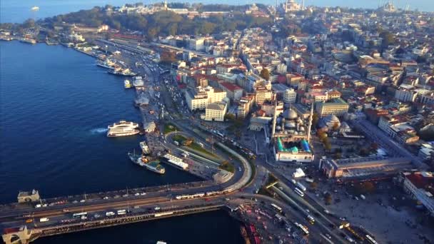 Galata Bridge aerial photography — Stock Video