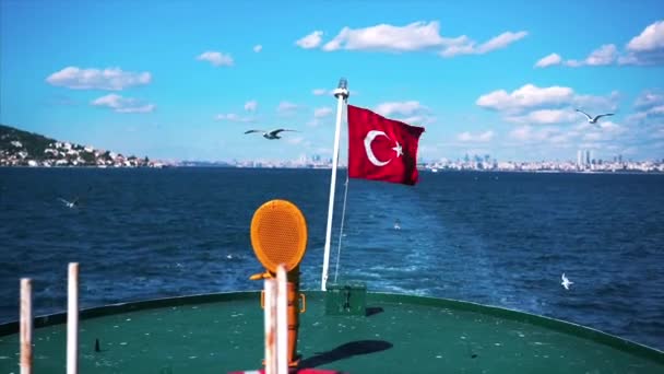 Bandera en un barco ondeando en el viento — Vídeos de Stock