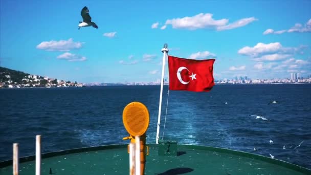 Bandeira em um barco que flutua no vento — Vídeo de Stock
