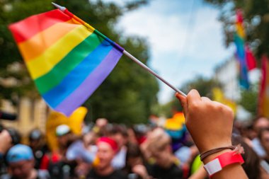 LGBT gay geçit töreninde el ele tutuşun.