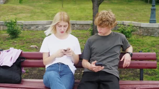 Een jongen met een meisje in de zomer in het park. — Stockvideo