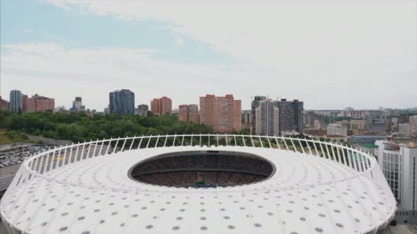 KIEV, UKRAINE - JULY 30, 2019: Aerial view of the Olympic Stadium and Kiev city. — Stock Video