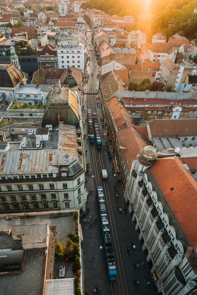 Zagreb Hırvatistan. Ban Jelacic Meydanı 'nın yukarısından hava görüntüsü — Stok fotoğraf