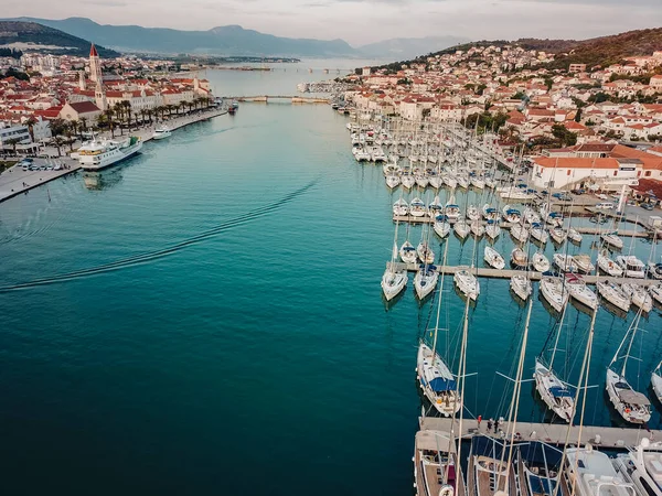 Aerial view, sailing yachts, motor yachts and catamarans, Croatia