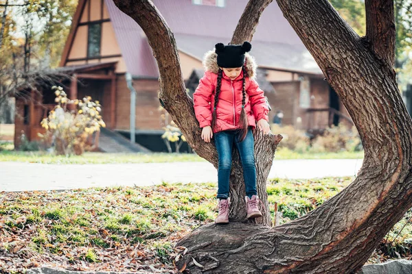 Petite fille pour grimper à un arbre — Photo