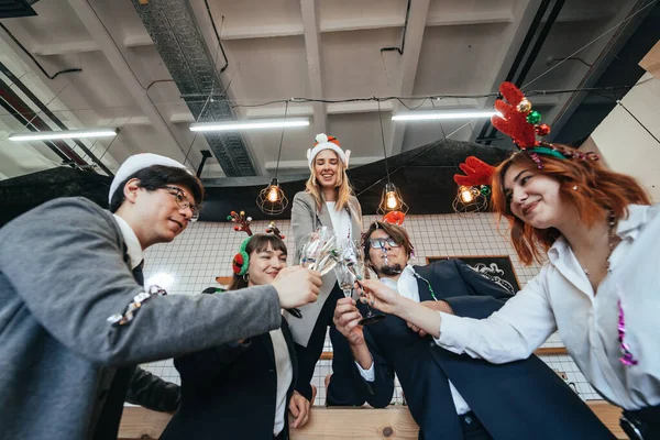 stock image Happy colleagues in office celebrate special event.