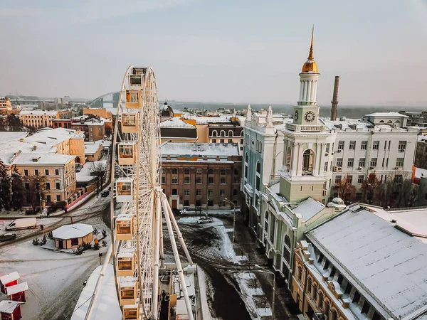 Площа Контрактова на Поділі в Києві, вигляд з повітря — стокове фото
