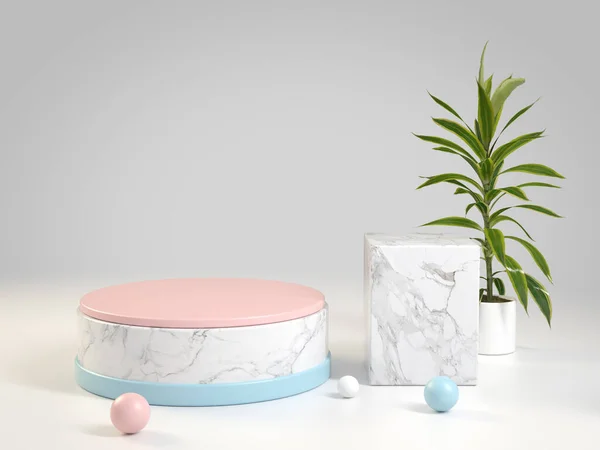 Template Marble Platform Pastel Blue Pink Render — стокове фото