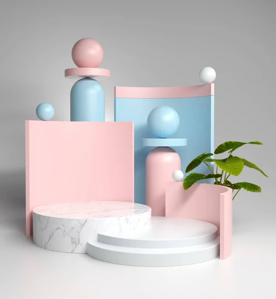 Abstract Step Podium Pastel Pink Blue Render — стокове фото