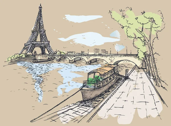 Illustration vectorielle de la Tour Eiffel à l'aquarelle, Waterco — Image vectorielle