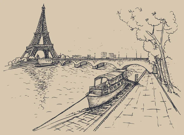 Vectorillustratie van de Eiffeltoren in hand getrokken schets stijl — Stockvector
