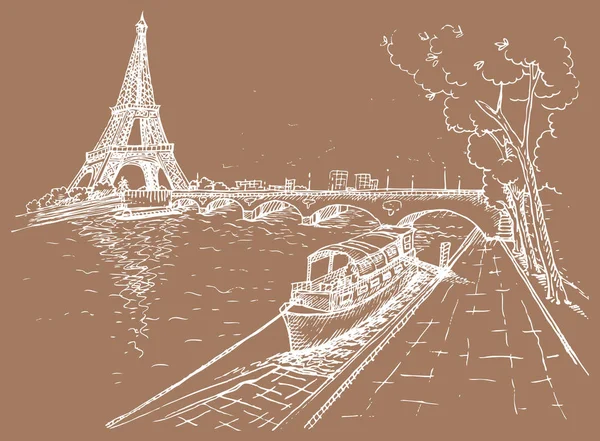 Eyfel Kulesi vektör çizim kroki tarzı, elle çizilmiş 